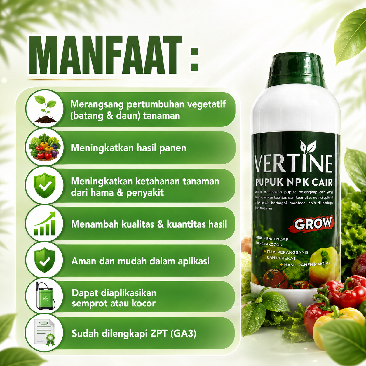 Pupuk NPK Cair Vertine Grow 1 Liter Untuk Pertumbuhan Tanaman - Gambar 2