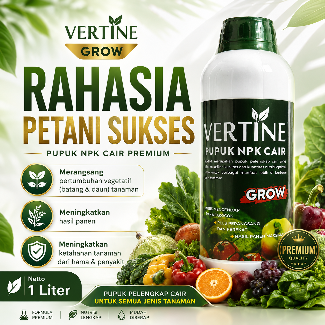 Pupuk NPK Cair Vertine Grow 1 Liter Untuk Pertumbuhan Tanaman