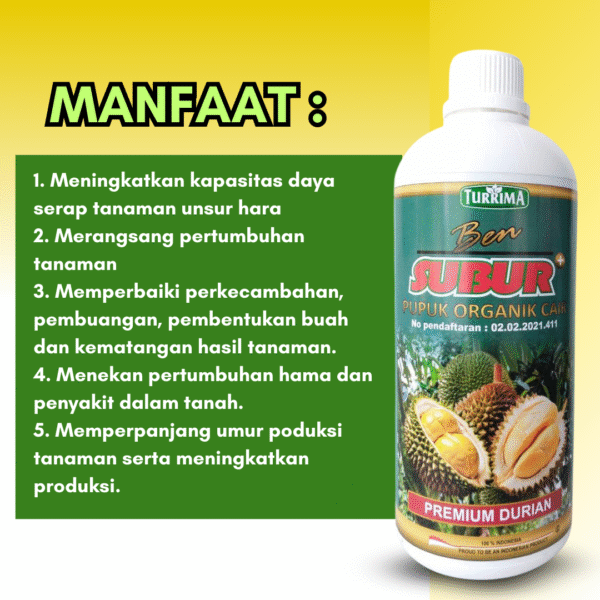 Pupuk Buah Durian Agar Berbuah Lebat, BEN SUBUR DURIAN PREMIUM CAIR MONTONG - Gambar 2