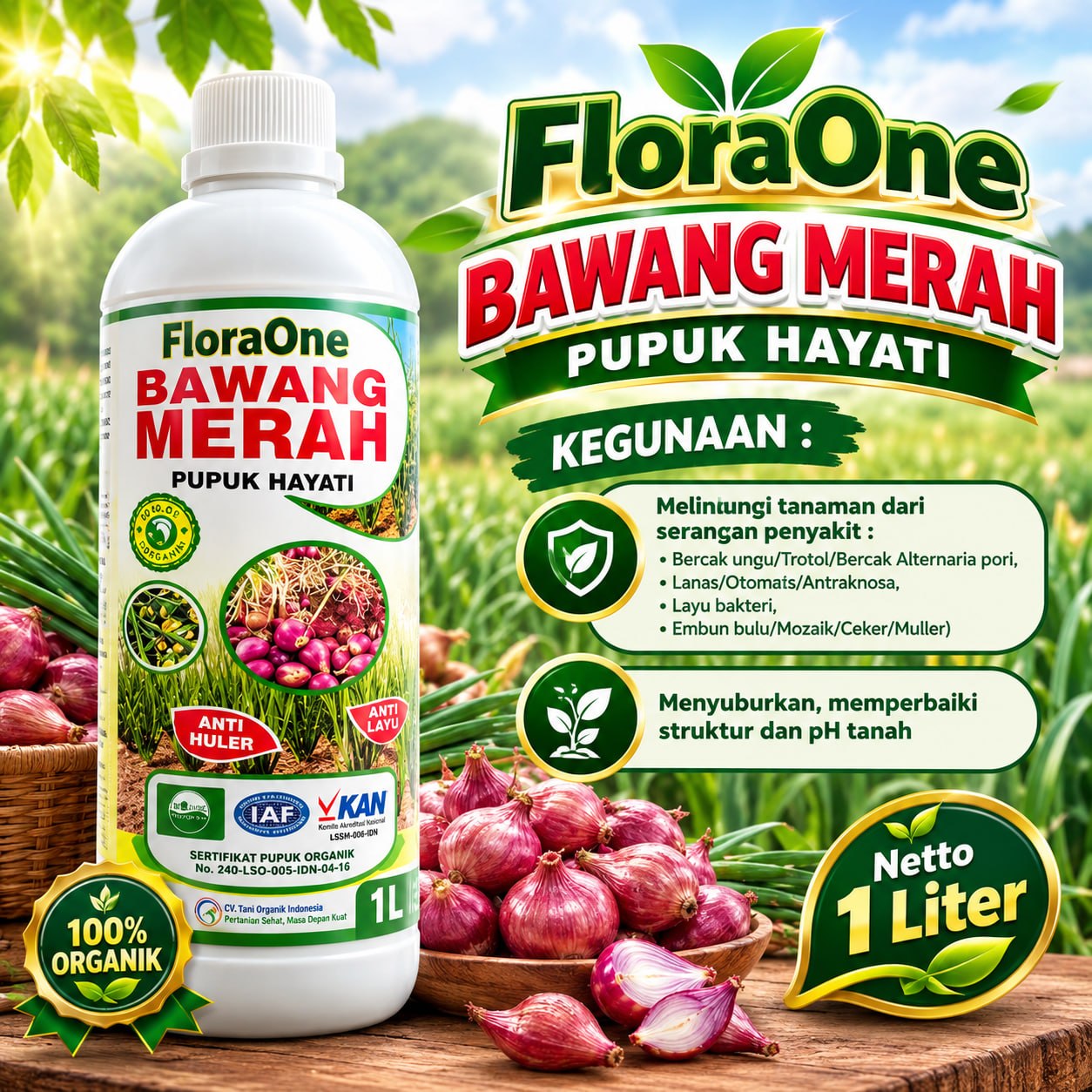 Floraone Fungisida Trichoderma Cair, Pupuk hayati untuk Bawang Merah, Bawang bombay