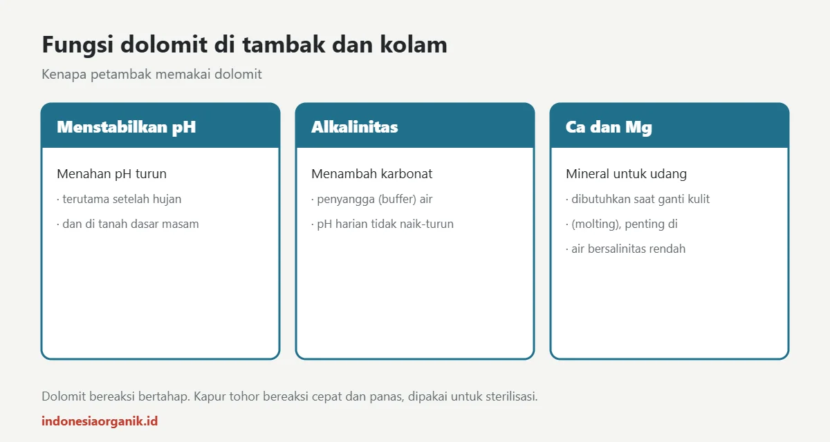Fungsi dolomit di tambak udang dan kolam ikan