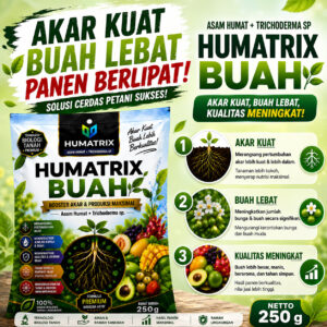 HUMATRIX buah serbuk organik PLUS ASAM HUMAT, Pupuk anti rontok bunga dan buah durian bebas penyakit tanaman